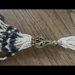 Moroccan style pearl necklace with semi-precious sapphire stones